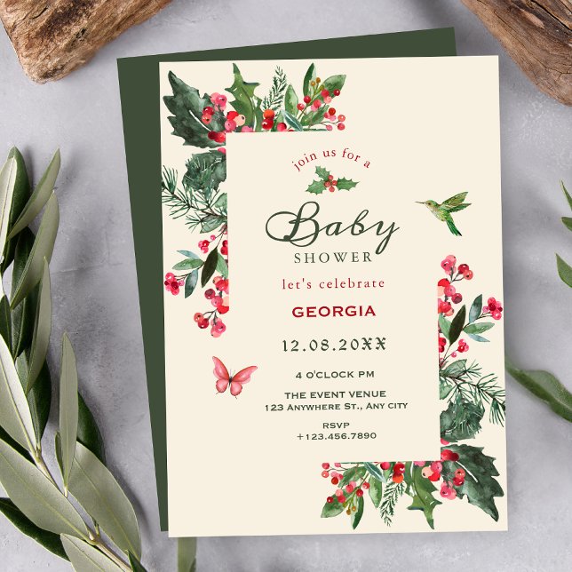Berries branch floral baby shower einladung (Von Creator hochgeladen)