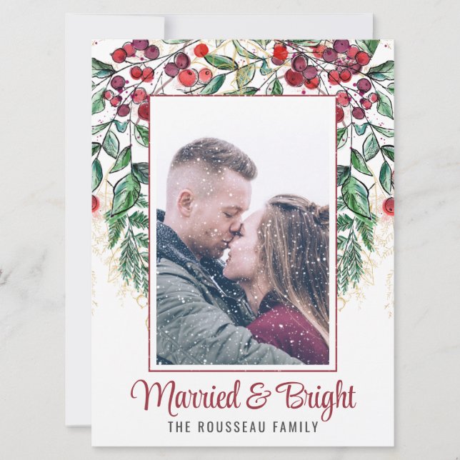Berries Evergreen Verheiratet und hell Feiertagskarte (Vorderseite)