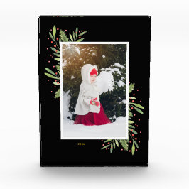 Berries Evergreens Christmas Custom Black Fotoblock
