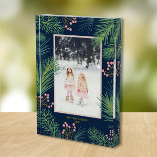 Berries Evergreens Christmas Custom Navy Blue Fotoblock
