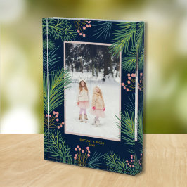 Berries Evergreens Christmas Custom Navy Blue Fotoblock