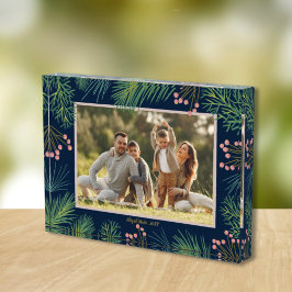Berries Evergreens Christmas Custom Navy Blue Fotoblock