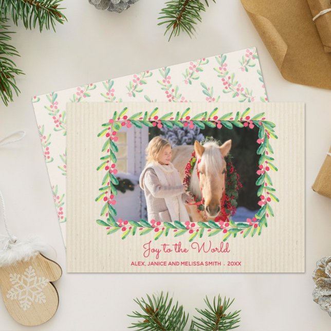 Berries Greenery Wreath Weihnachtsfest Foto Feiertagskarte (Von Creator hochgeladen)