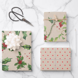 Berries, Holly, Foliage und Kraftpunkte Geschenkpapier Set
