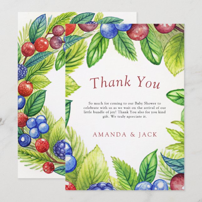 Berries Strawberry Berry Sweet Baby Dusche Dankeskarte (Vorne/Hinten)