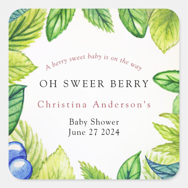 Berries Strawberry Berry Sweet Baby Dusche Quadratischer Aufkleber (Vorderseite)