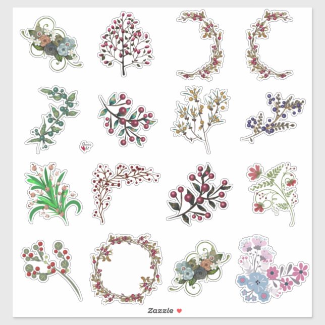 Berries und Blume Collage Craft Sheet Beautiful Aufkleber (Blatt)