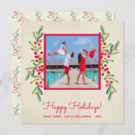 Berries und Grünes Weihnachtsfest Foto Feiertagskarte