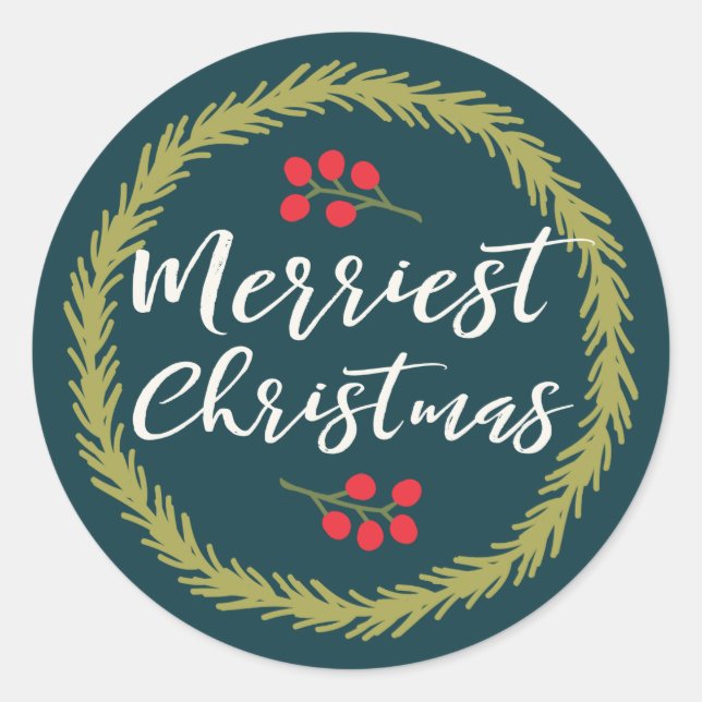 Berries und Pine Frohe Weihnachten Runder Aufkleber (Vorderseite)