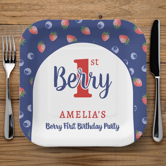 Berry 1. Geburtstag Party Strawberry Blueberry Blu Pappteller (Berry 1st Birthday Party Strawberry Blueberry Blue Paper Plates
)