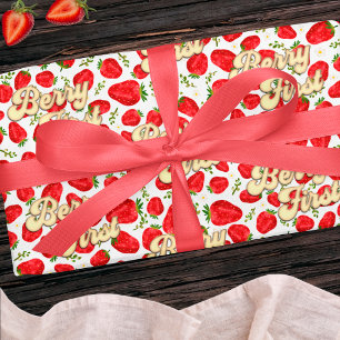 Berry 1. Geburtstag Pink Weiß Erdbeere Gold Geschenkpapier