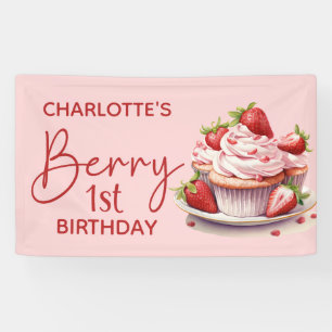 Berry 1. Geburtstag Rosa Rote Erdbeere Name Banner