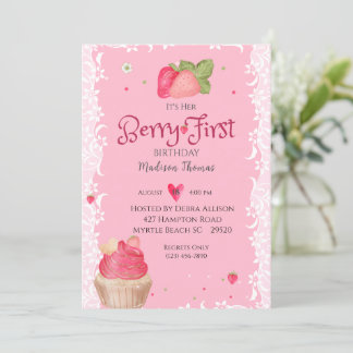 Berry 1. Geburtstag Strawberry Party Einladung