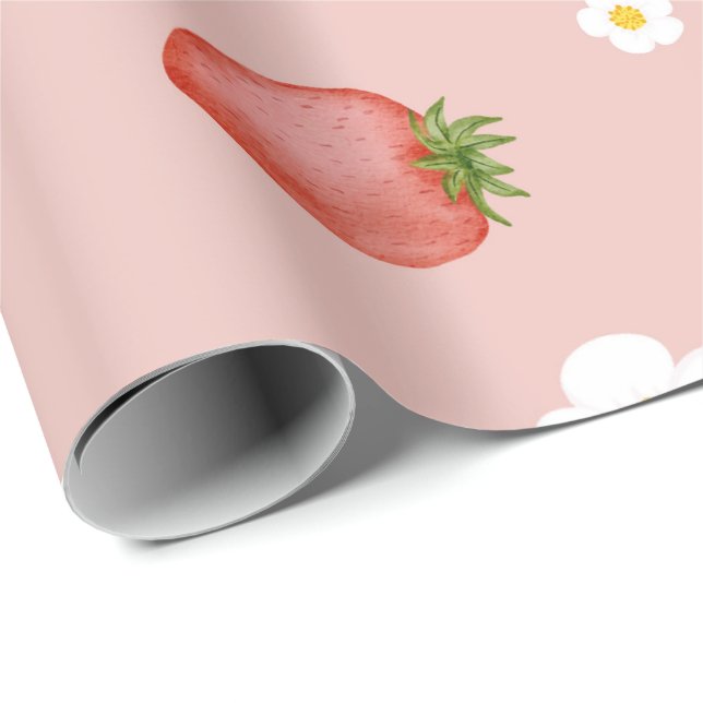 Berry 1. Geburtstag Strawberry Themed Wrapping Pap Geschenkpapier (Rolleneckpunkt)
