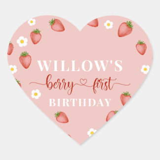 Berry 1. Geburtstag Strawberry ThemenStickers Herz-Aufkleber