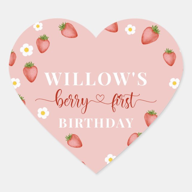 Berry 1. Geburtstag Strawberry ThemenStickers Herz-Aufkleber (Vorderseite)