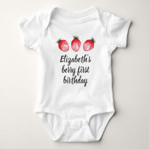 Berry 1. Geburtstag Strawberry Watercolor Baby Bod Baby Strampler