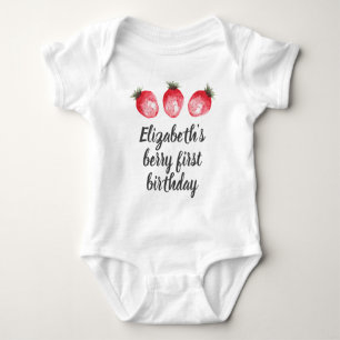 Berry 1. Geburtstag Strawberry Watercolor Baby Bod Strampler