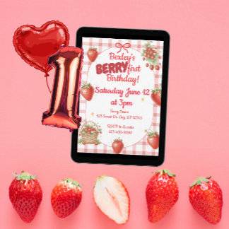 Berry 1. Geburtstag Wasserfarbe Erdbeere Einladung