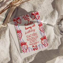 Berry 1. Hand Drawn Strawberry Girl Fun Geburtstag Einladung