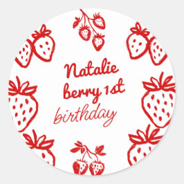 Berry 1. Hand Drawn Strawberry Girl Fun Geburtstag Runder Aufkleber
