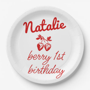 Berry 1 handgezogene Erdbeeren Retro Geburtstag Pappteller