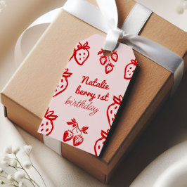 Berry 1. Pink Hand Drawn Strawberry Girl Geburtsta Geschenkanhänger