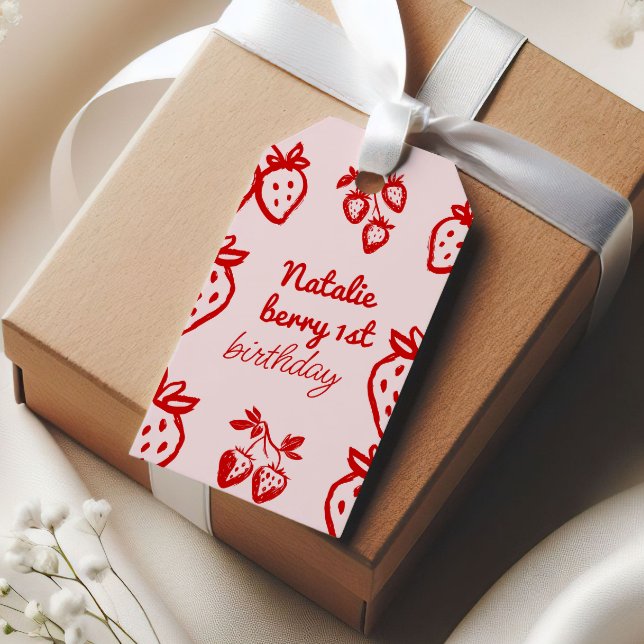 Berry 1. Pink Hand Drawn Strawberry Girl Geburtsta Geschenkanhänger (Von Creator hochgeladen)