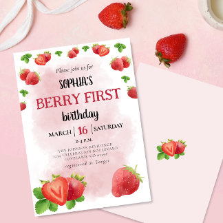 Berry 1. Strawberry Girl Geburtstagsparty Einladun Einladung