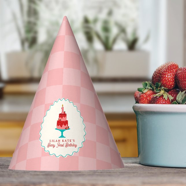 Berry 1st Birthday Strawberry Basket Checkerboard Partyhütchen (Von Creator hochgeladen)