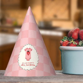 Berry 1st Birthday Strawberry Shirt Checkerboard Partyhütchen