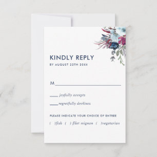 Berry and Blue Floral w/without Meal Options UAWG RSVP Karte