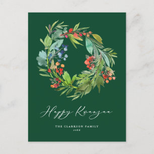 Berry and Greenery Wreath Green Happy Kwanzaa Feiertagspostkarte