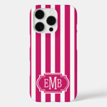 Berry and White Monogrammed Stripes