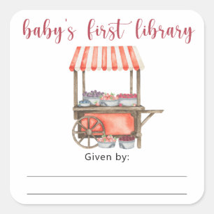 Berry Baby Shower Buchwidmung, Bücher für Baby Quadratischer Aufkleber