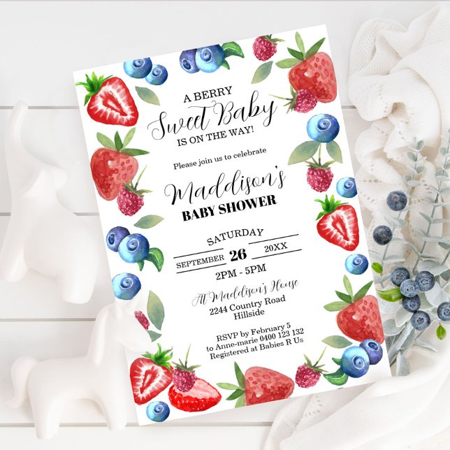 Berry Baby Shower Einladung Berry Sweet Baby (Berry Sweet Baby' Shower Invitation! This design bursts with juicy strawberries, blueberries)