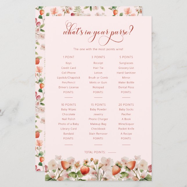 Berry Baby Shower Game (Vorne/Hinten)