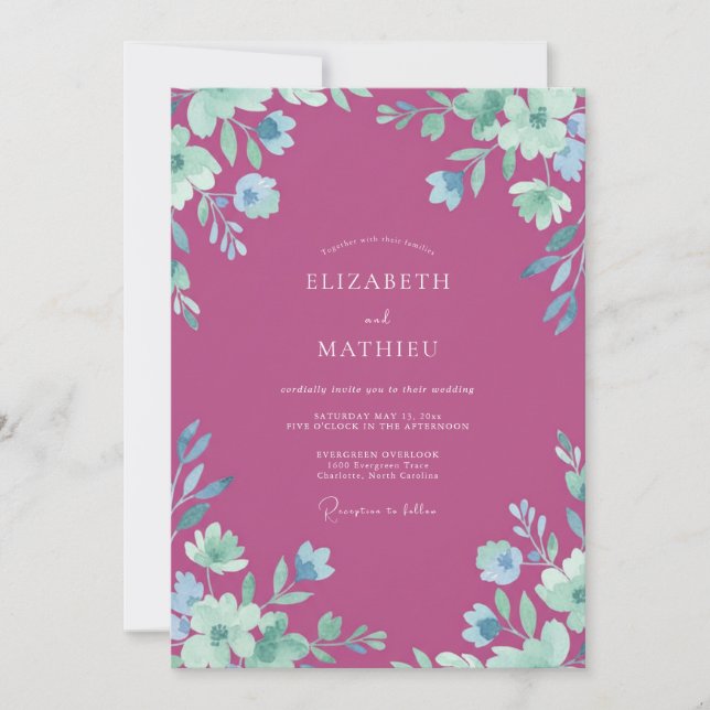 Berry Bemalte Petal Hochzeit Einladung (Vorderseite)