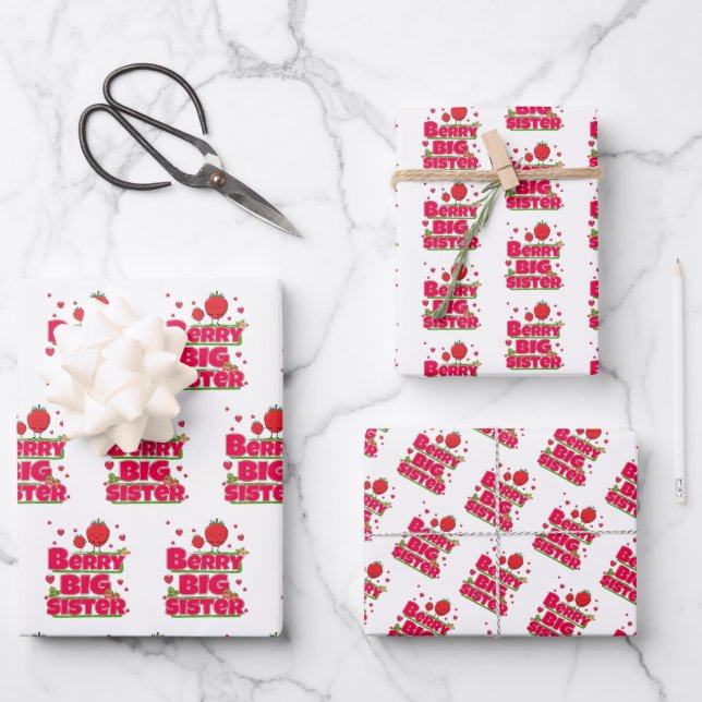 Berry Big Sister - Niedliche Erdbeerpuppe Geschenkpapier Set (Vorderseite)
