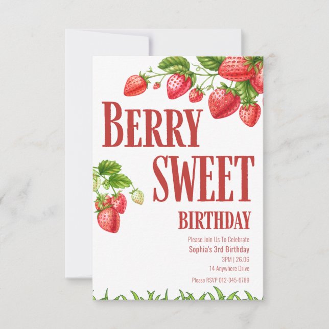 Berry Birthday Strawberry Party Einladung (Vorderseite)