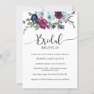 Berry, Blau, Burgund Bridal Brunch/Dusche Einladung