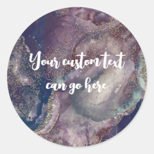 Berry Blau Wasserfarbe Gold Himmelshochzeit Runder Aufkleber