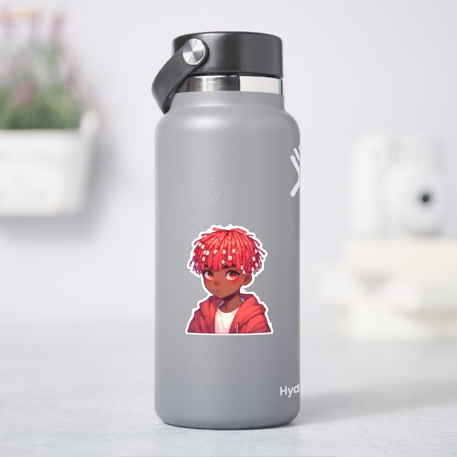 Berry Bliss: Dunkle Haut Anime Junge mit roten Bra Aufkleber (HydroFlask)