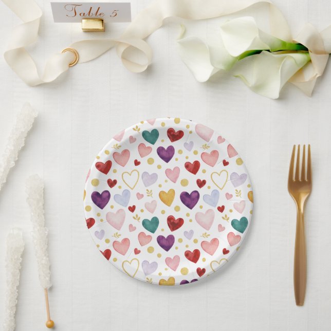 Berry Bliss Watercolor Heart Medley Pappteller (Hochzeit)