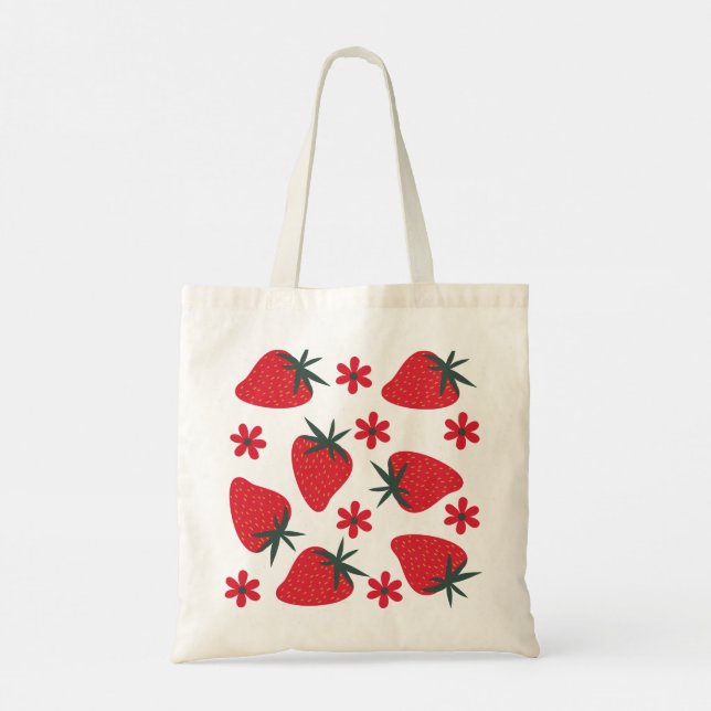 Berry Bloom – Fröhliche Erdbeere Florale Tasche (Rückseite)