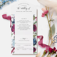 Berry Blue Burgundy Floral Wedding Perforated UAWG