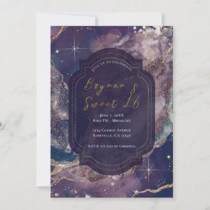 Berry Blue Watercolor Gold Celestial Sweet Sechzeh Einladung