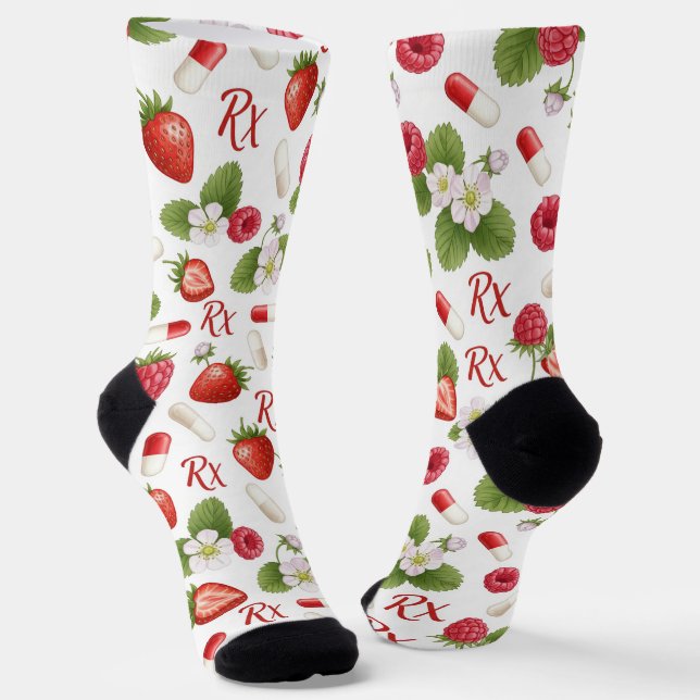 Berry, Blume & Pill Pattern Pharmacy Socken (Gewinkelt)