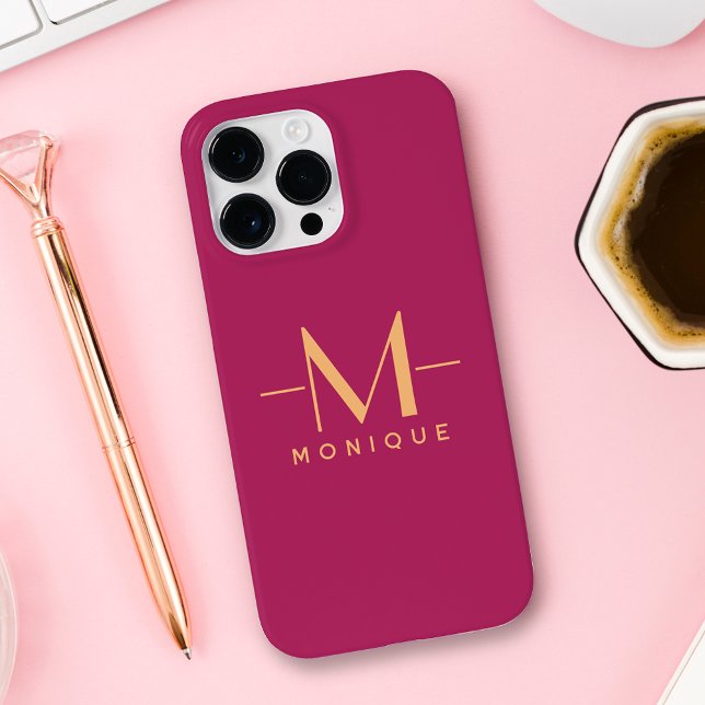 Berry Blush Custom Monogram Elegant Minimal Hot Case-Mate iPhone Hülle (Von Creator hochgeladen)