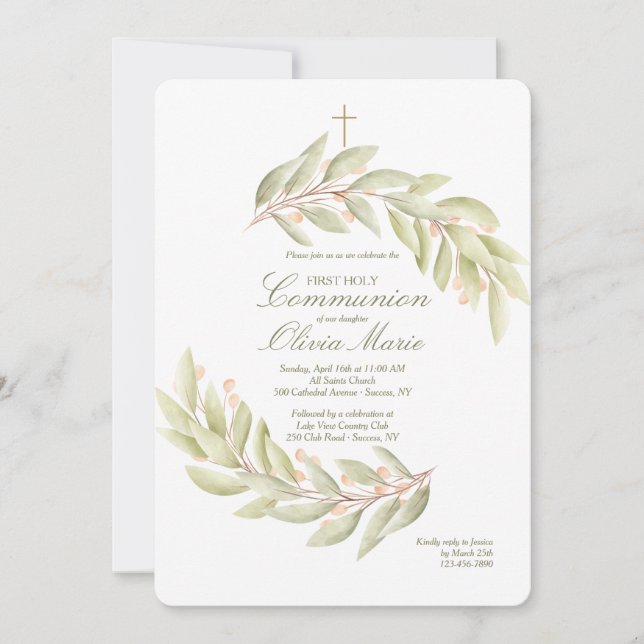 Berry Branch First Holly Communion Einladung (Vorderseite)